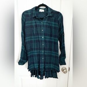 Plaid Button-Up Shirt - Green and Blue